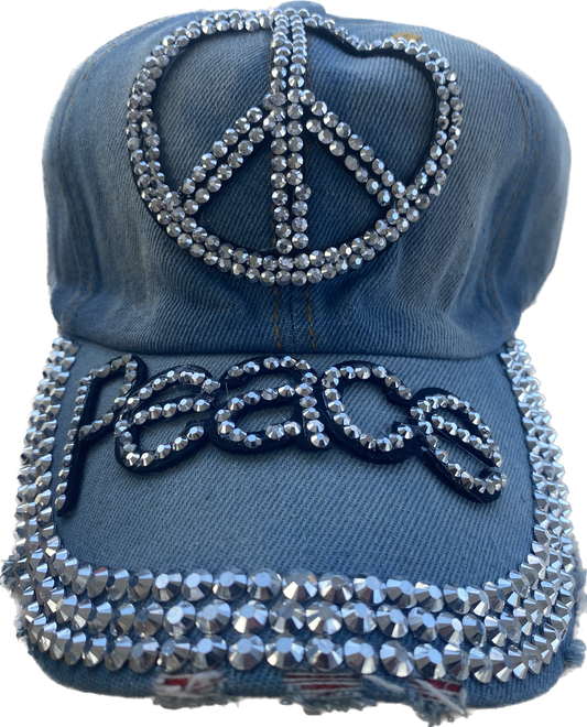 Light Blue Peace Rhinestone Hat
