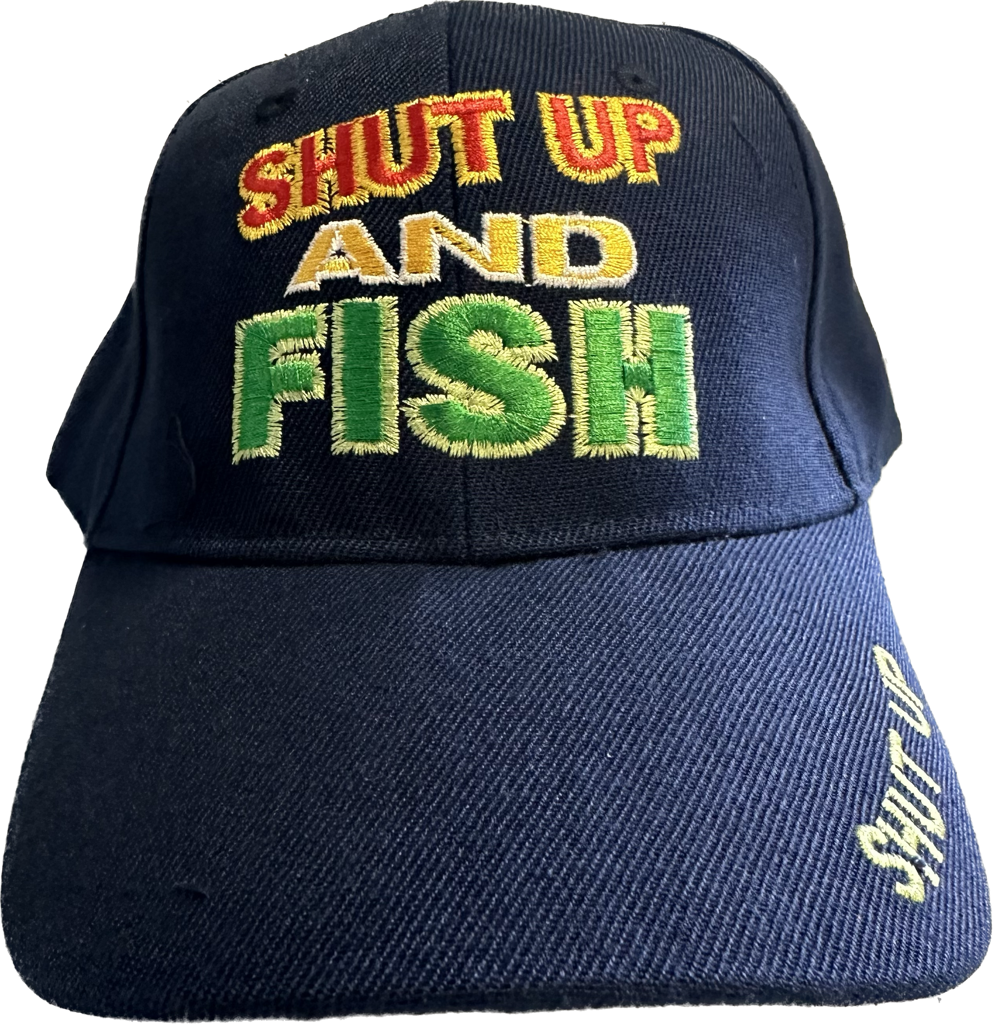 Sombrero azul de cállate y pez