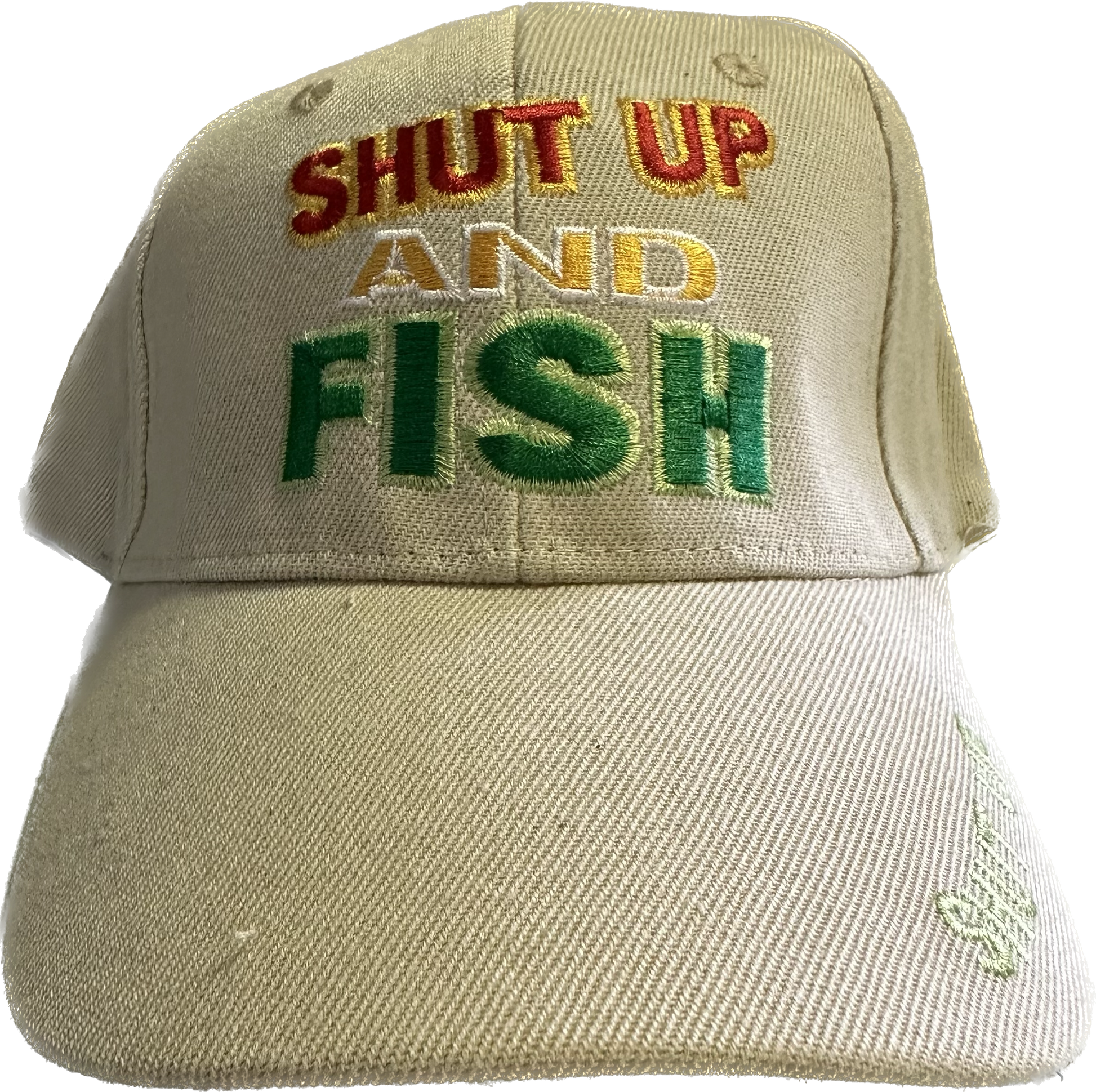 Sombrero blanco de cállate y pez