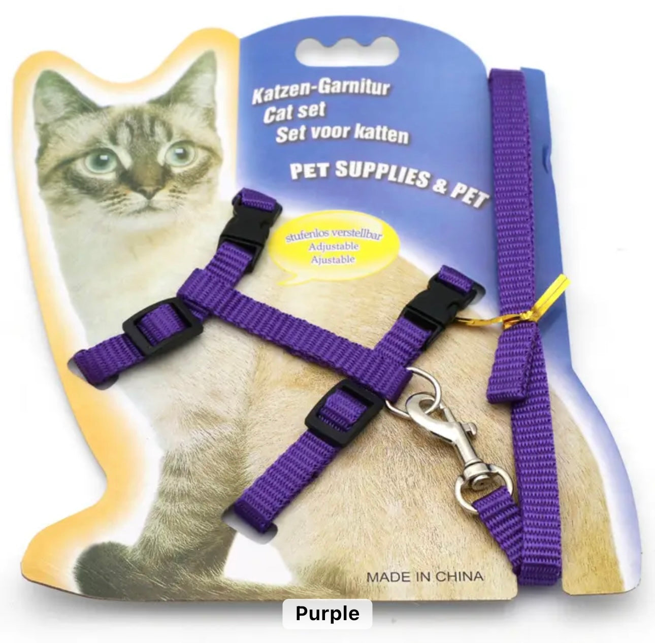 Collar morado para mascotas con correa