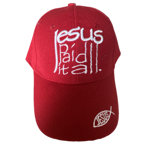 Gorra con el logo de Jesús rojo que lo pagó todo