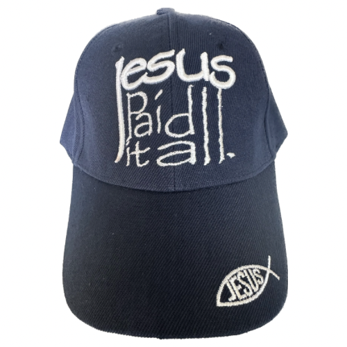 Gorra con el logo de Jesús azul "Pagó todo"