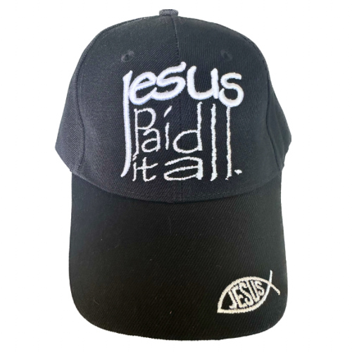 Gorra con el logo de Jesús negro que lo pagó todo