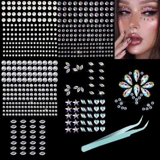 Face Gems Stick on Face Gems-Makeup Self Adhesive Face Rhinestones Stickers