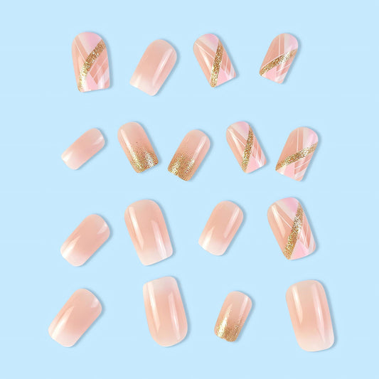 Square Press on Nails French Medium Fake Nails Glossy Pink - 24pc