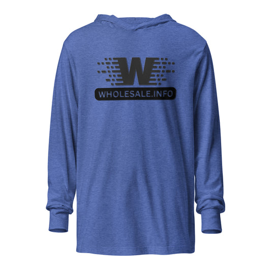 Wholesale.Info Logo | Blue Hooded Long-Sleeve Tee