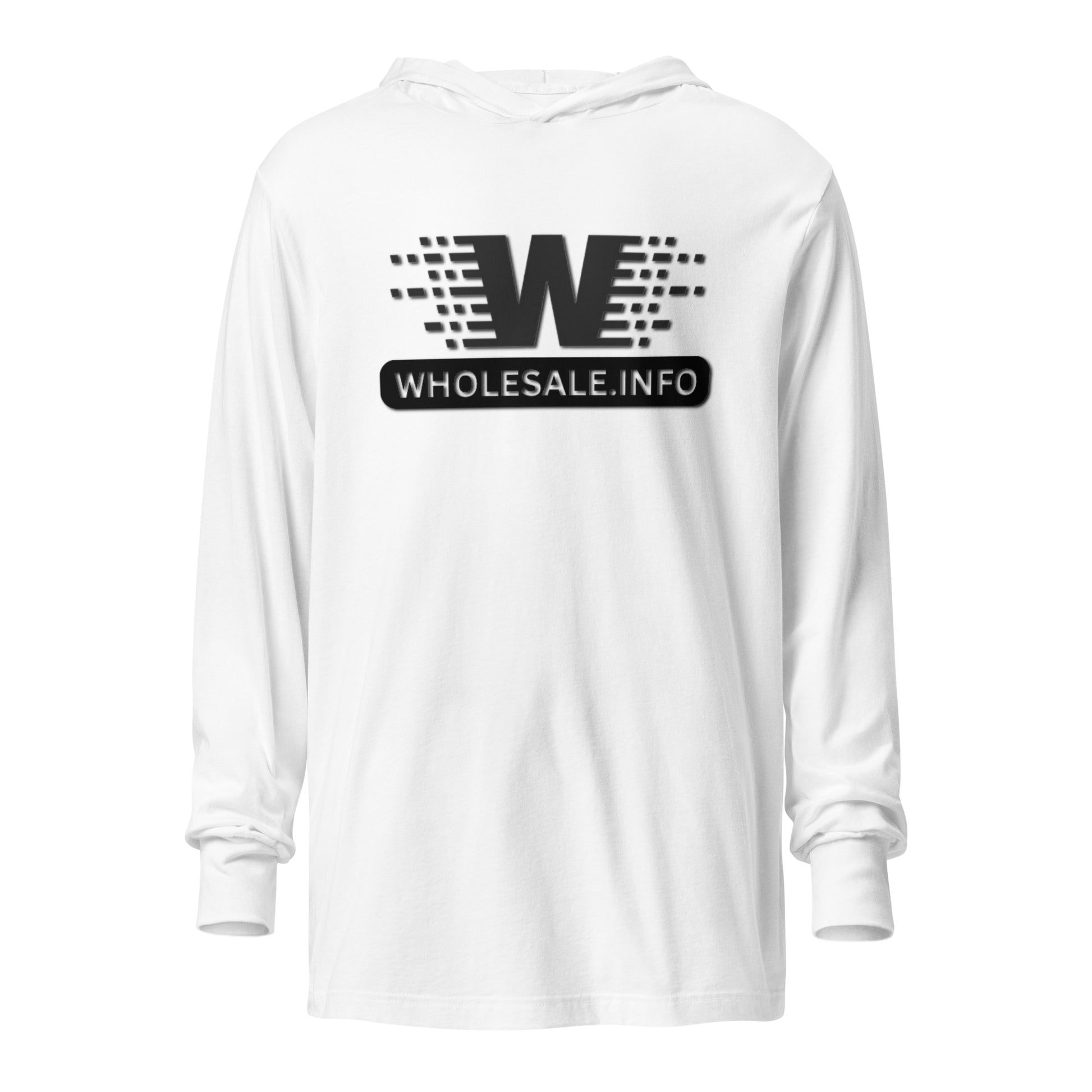 Wholesale.Info Logo | White Hooded Long-Sleeve Tee