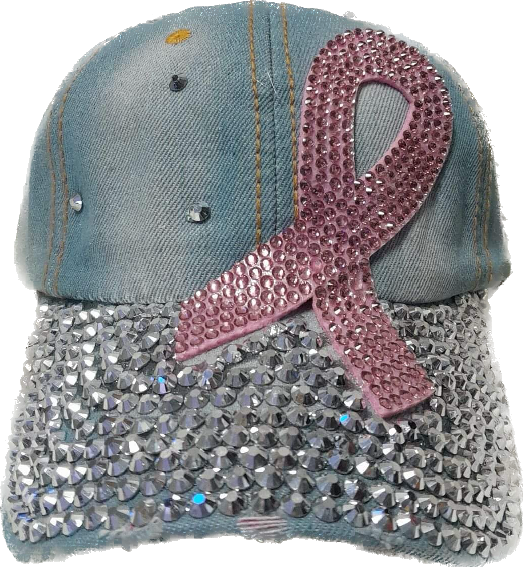 Blue Breast Cancer Awareness Hat with Rhinestones