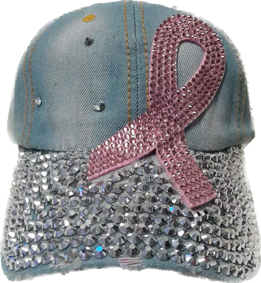 Blue Breast Cancer Awareness Hat with Rhinestones