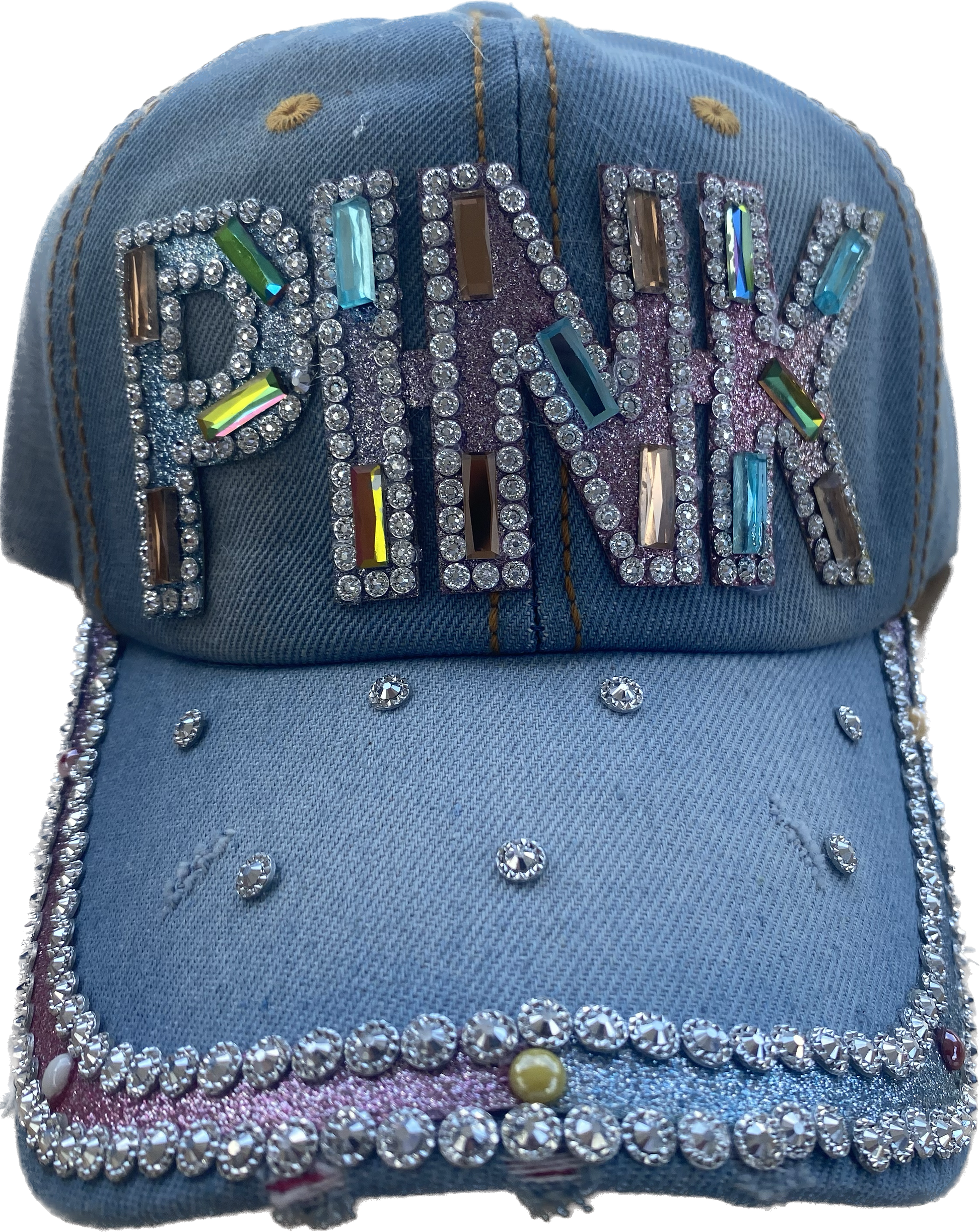 Light Denim Pink Rhinestone Hat