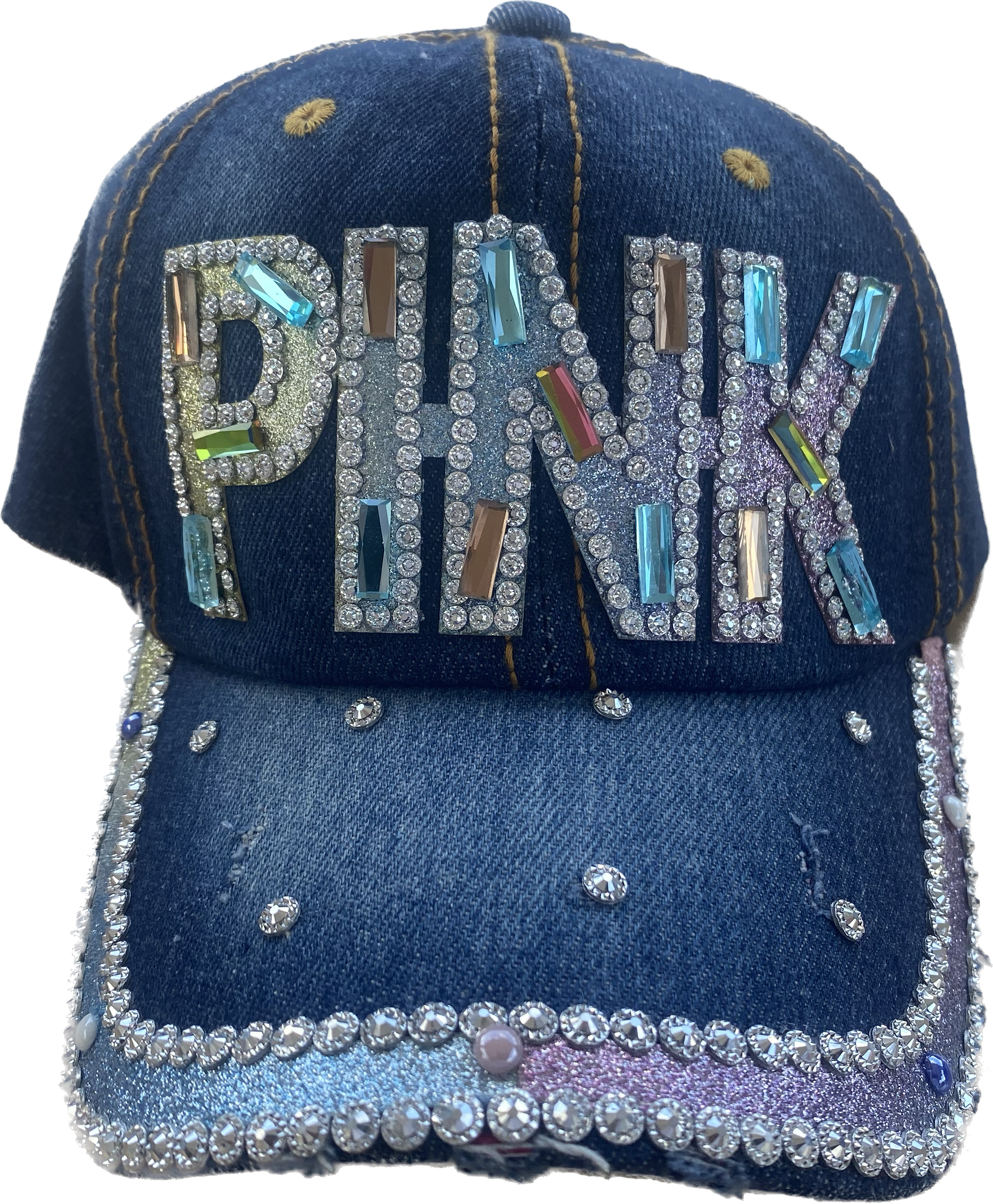 Dark Denim Pink Rhinestone Hat