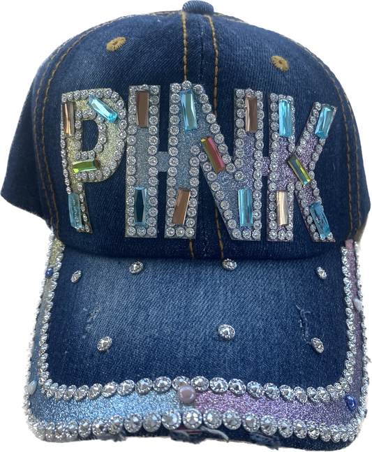 Dark Denim Pink Rhinestone Hat