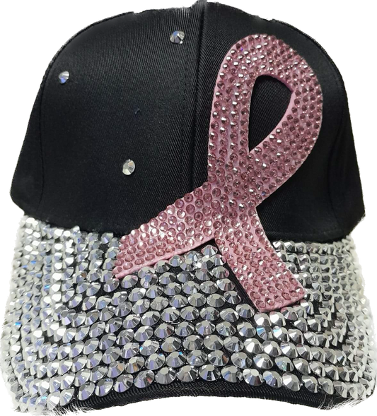 Sombrero negro de concientización sobre el cáncer de mama con pedrería