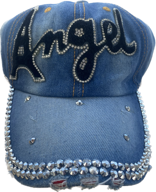 Blue/Black Angel Rhinestone Hat