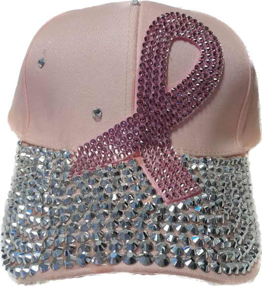 带水钻的粉色布雷斯特癌症意识帽子