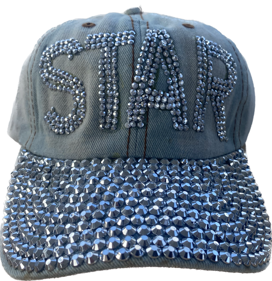 浅蓝色星星水钻帽子