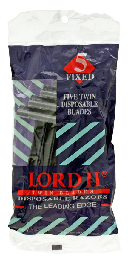 5 - pc. Disposable Twin Blade Fixed Shaving Razors - Lord II