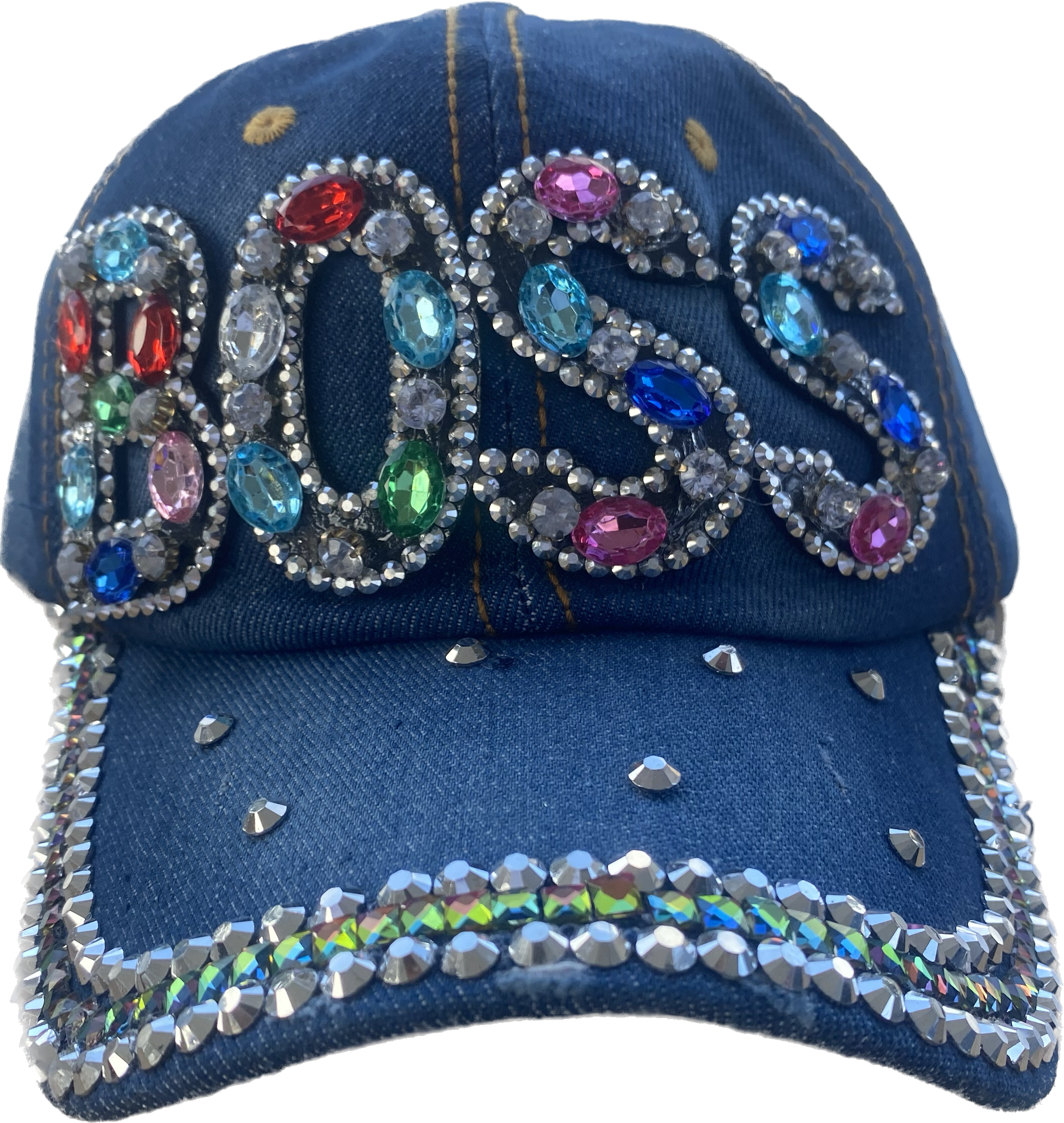 Blue Rainbow Boss Rhinestone Hat